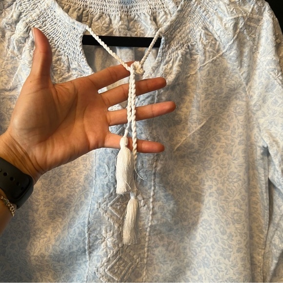 JOlE Long Sleeve Blouse Embroidered Floral Blue and White Linen Top Size:S - Picture 8 of 10